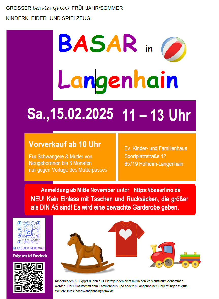 Plakat zum Kinderkleider und Spielzeug Basar Langenhain