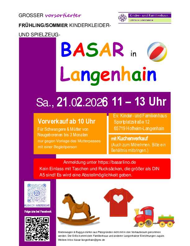 Plakat zum Kinderkleider und Spielzeug Basar Langenhain
