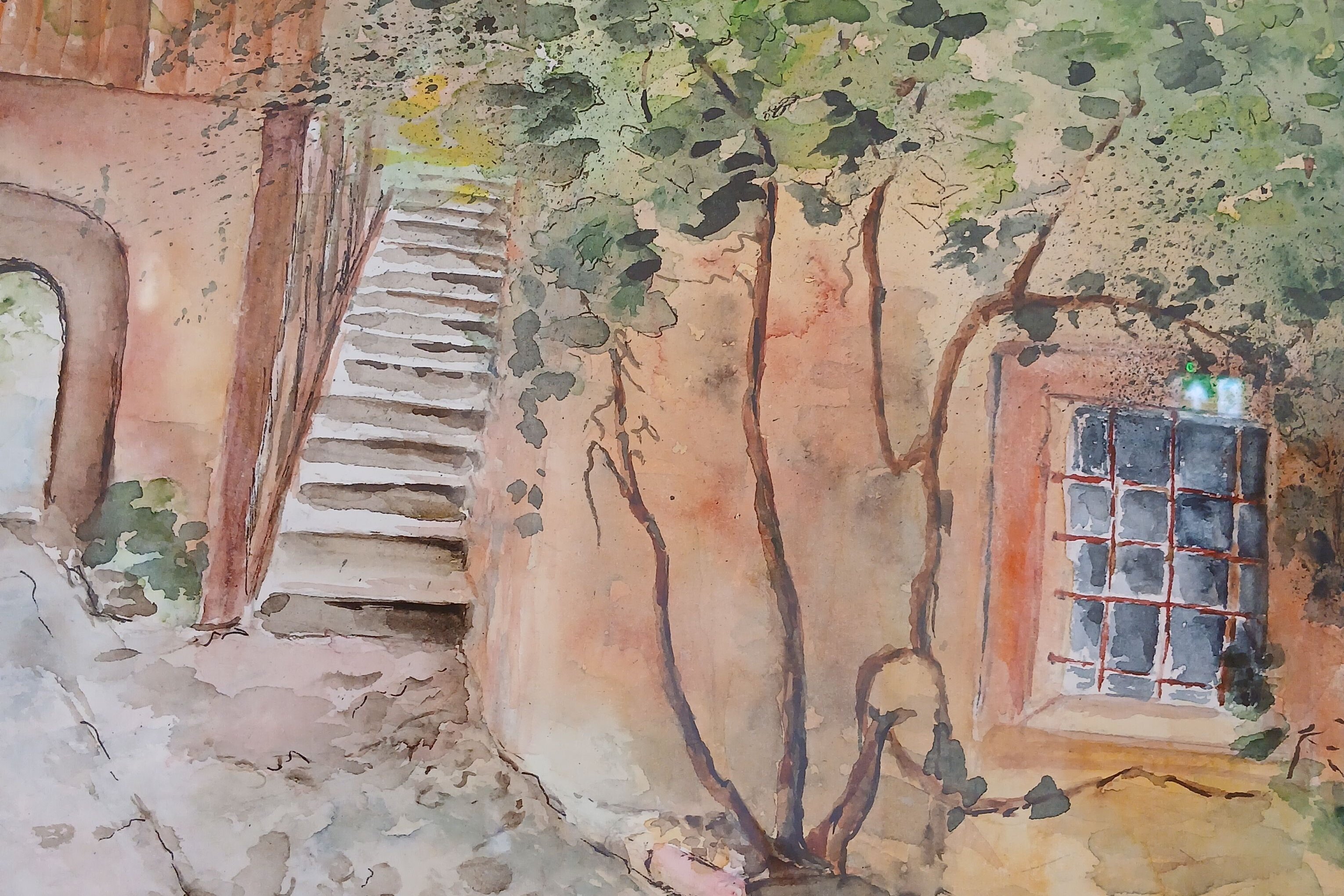 Aquarell von einem Fachwerkgebäude