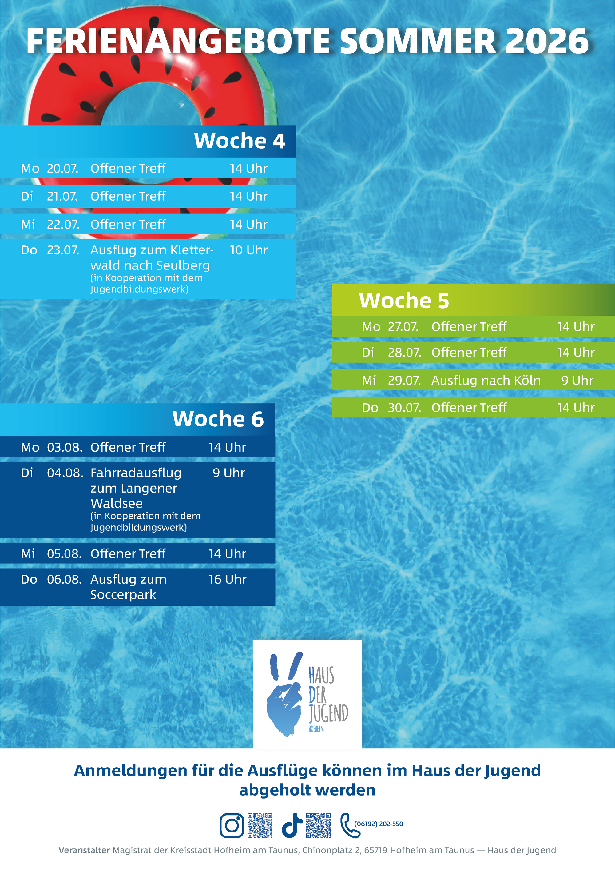 Sommer Ferienprogramm 2026 Haus der Jugend 
