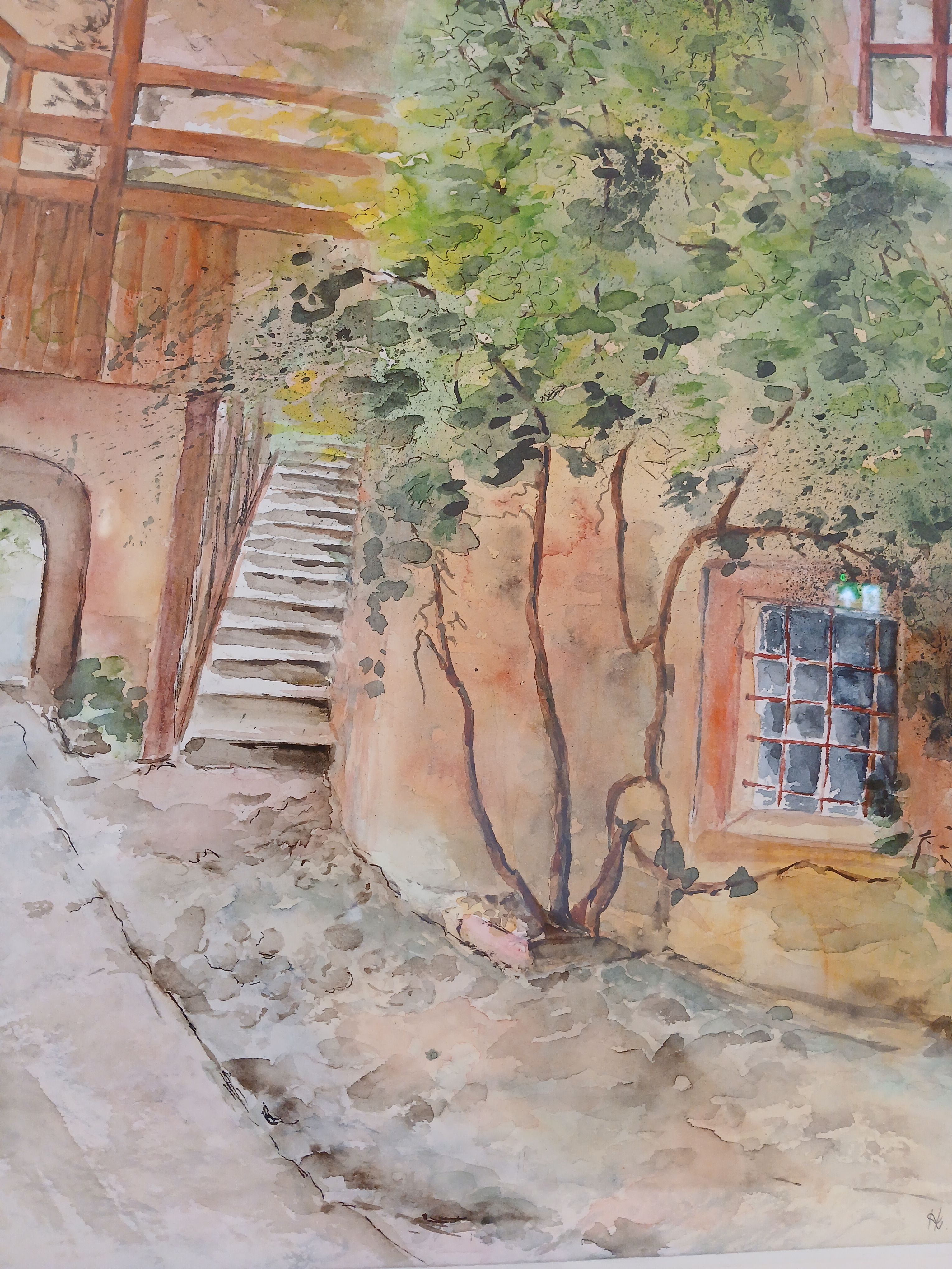 Aquarell von einem Fachwerkgebäude