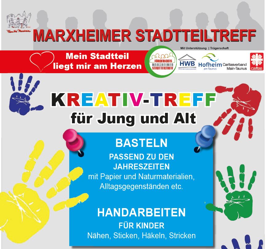 Plakatabschnitt zum Kreativ im Stadtteiltreff Marxheim Offener Basteltreff